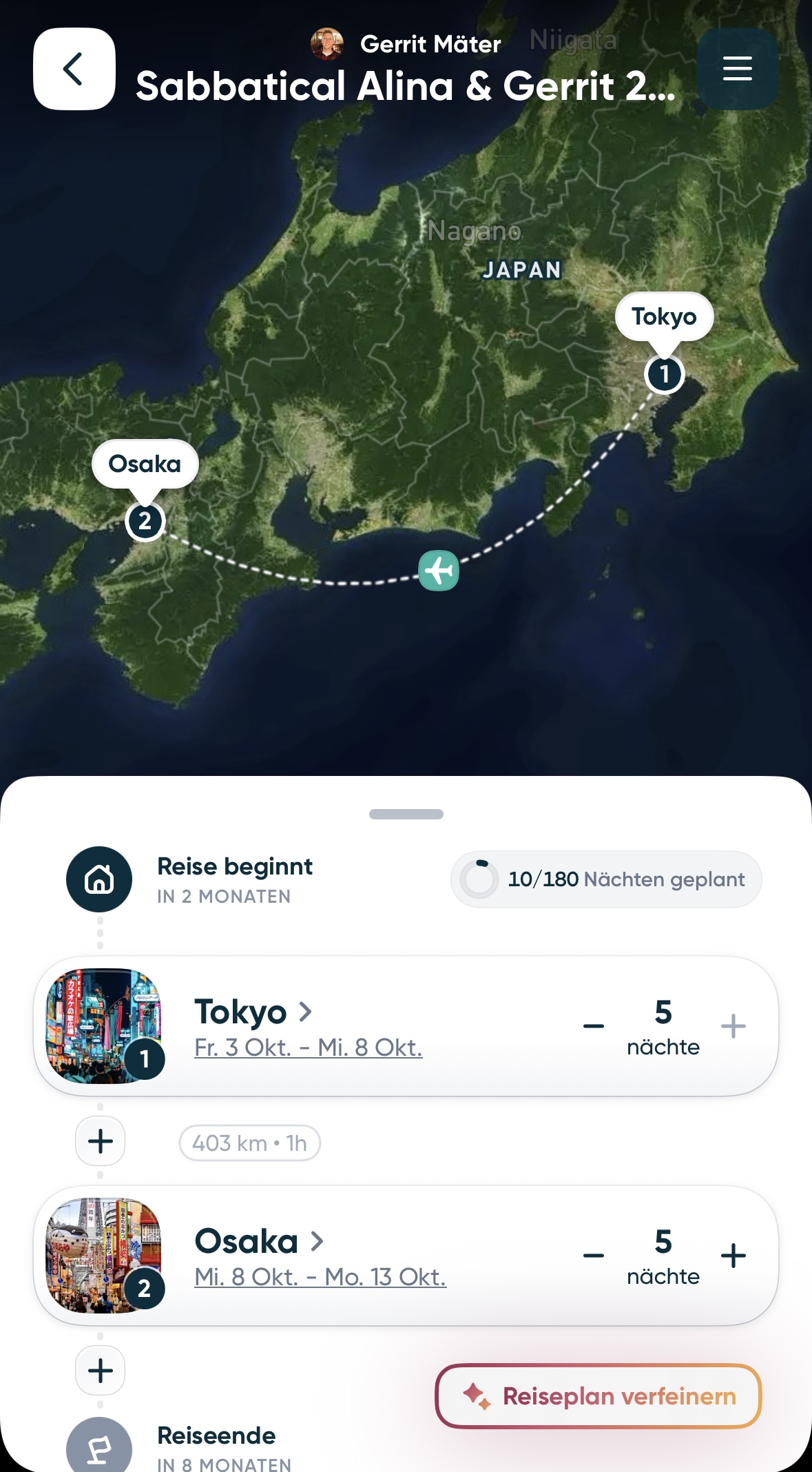Karte unserer Reise auf Polarsteps