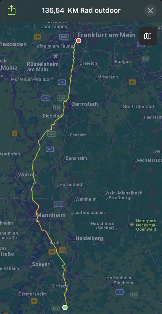 Aufgezeichnete Fahrradstrecke mit der Apple Watch